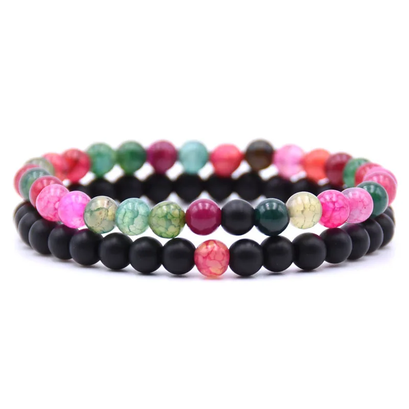 

2Pcs/Set Men Women Prayer Jewelry 6mm Couples Yoga Bracelet Bangles Lava Natural Stone Beaded Bracelets (SK236), As picture