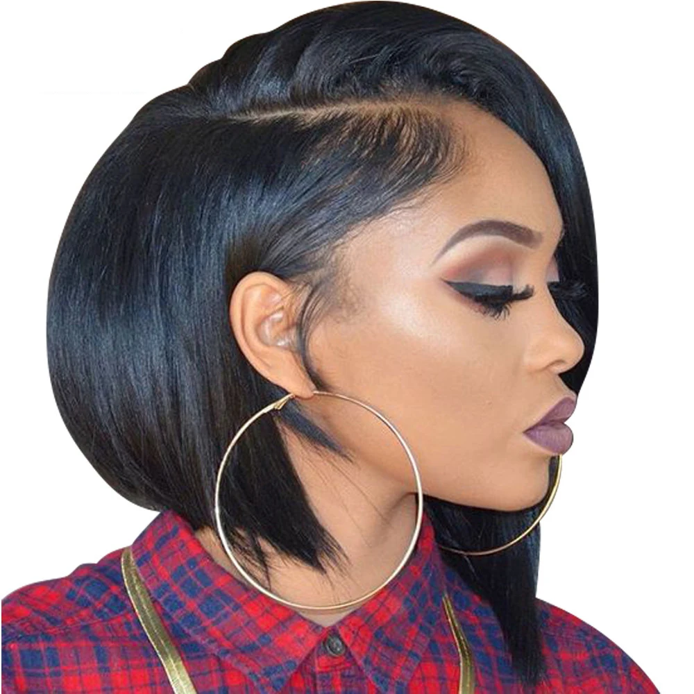 

Hot selling unprocessed natural silky straight short cur bob lace front wigs of 100% virgin human hair, N/a