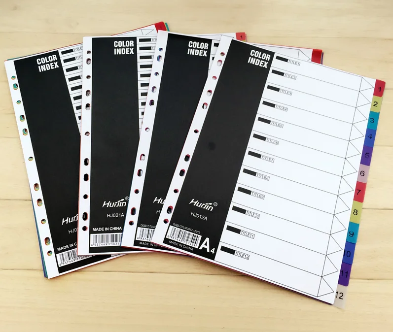 A4 File Binder Tab Dividers Plastic Looseleaf Index Divider Office