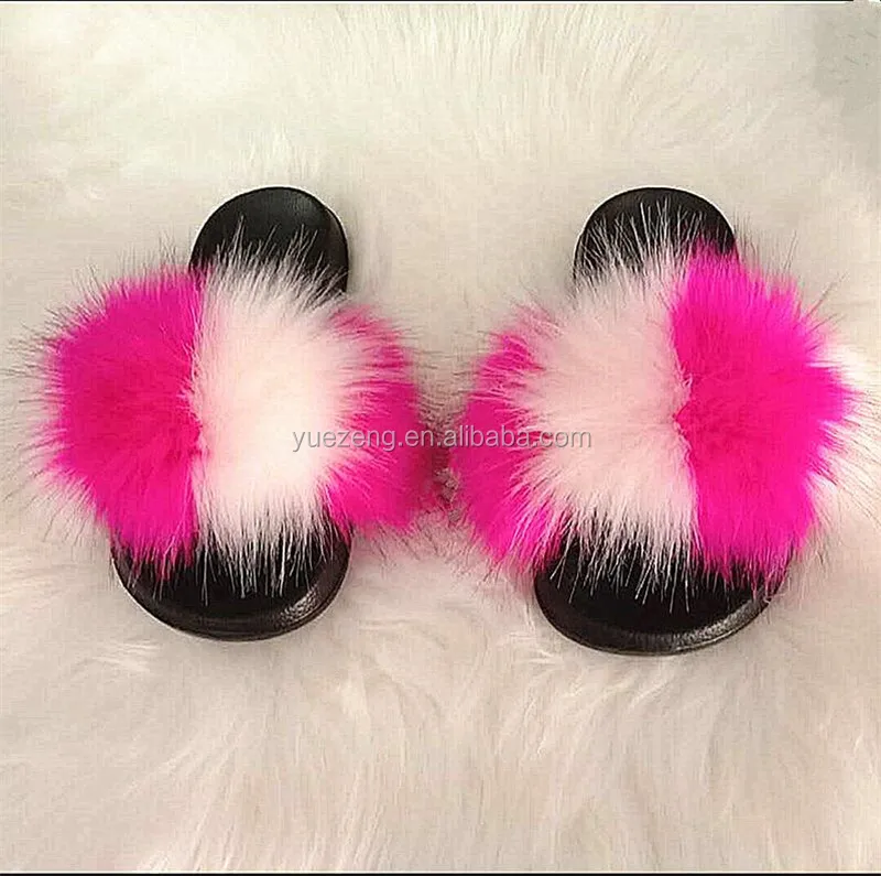 

2019 Fashion faux fur slide fox fur slides, 23 colors