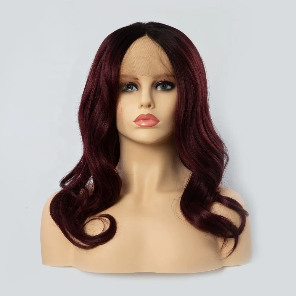 

Heat resistant synthetic lace front wig for black women ombre red color