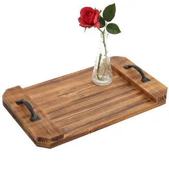 Burnt Wood 19 Inch Decorative Serving Tray Coffee Table Accent