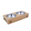 Eco-friendly Bamboo Dog and Cat Pet Feeder Wooden Rack with Extra Two Stainless Steel Bowls