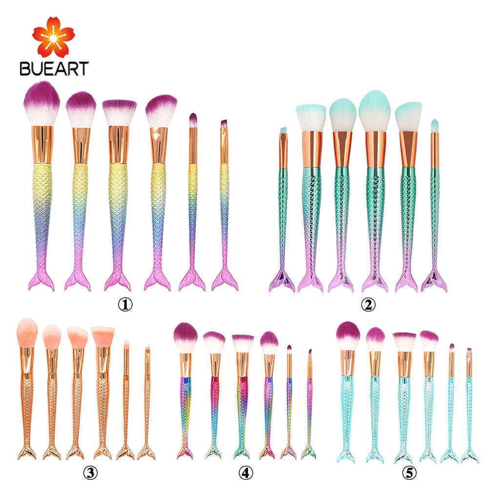 

2019 Perfect 6pcs colorful mermaid Makeup brush set