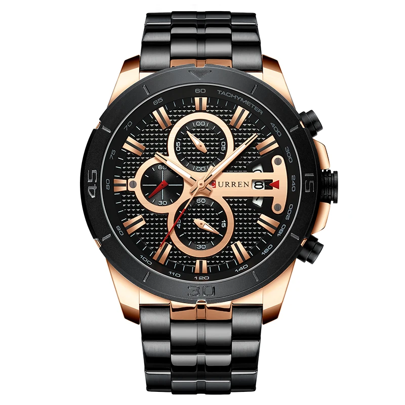 

CURREN 8337 Mens Stainless Steel Waterproof Watches Business Quartz Auto Date Chronograph Calendar Wristwatch, 4 colors