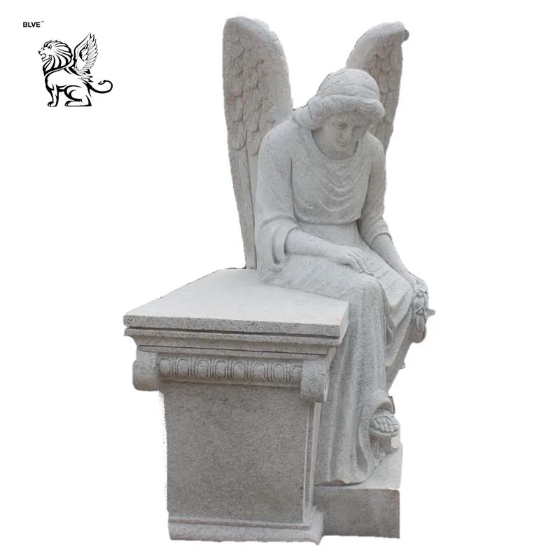 
chinese factory hand carved granite marble tombstone grief angels statue sculptures tombstone and monument MTG 002  (62090463134)