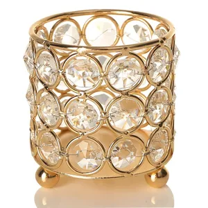 gold home decor table centerpieces crystal cylinder  tea light candle holder