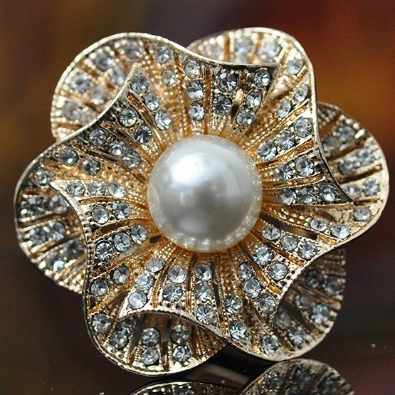 

Dual Purpose Big Pearl Full Ink Blue White Diamond Flower Scarf Buckle, Ink blue rhinestone,white rhinestone