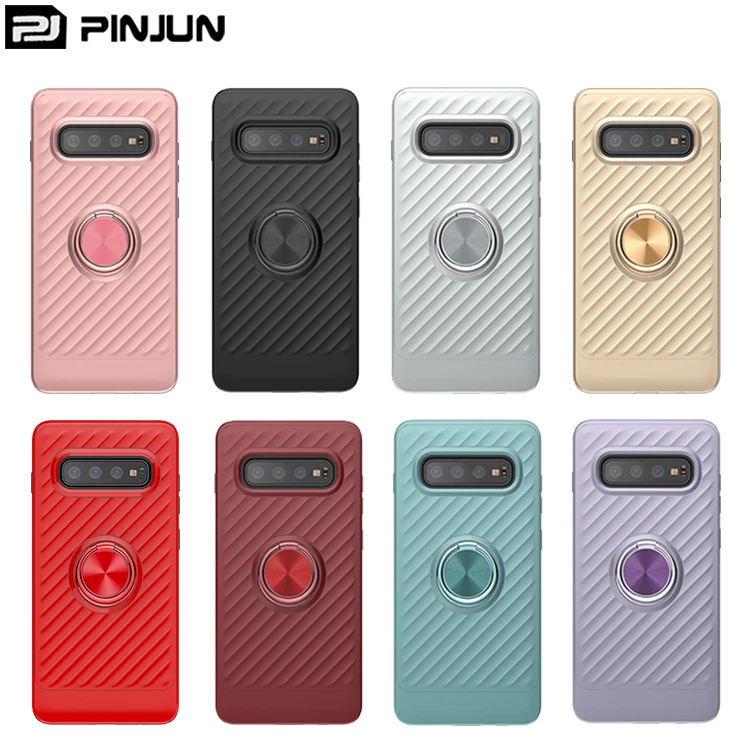 

Pinjun hot selling 2 in 1 carbon fiber armor 360 ring holder pc tpu combo cell phone cover for samsung galaxy s10 case, N/a