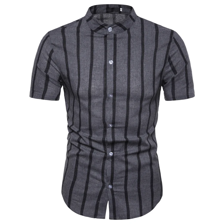 

Men's New Summer Black-and-White Stripe Printed Short-sleeved Shirt