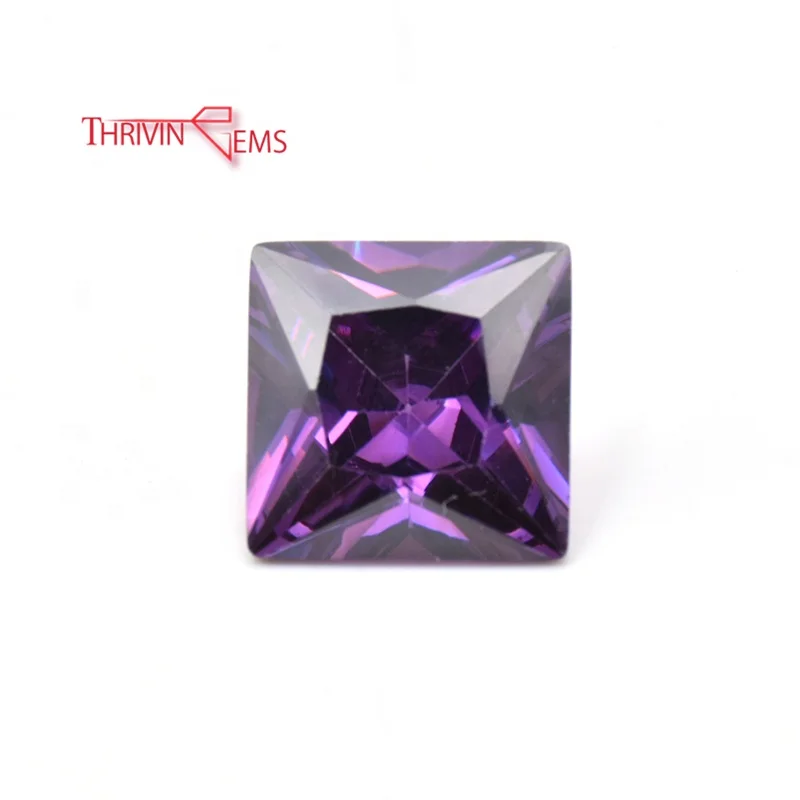 

Thriving Gems Brilliant Cut Synthetic CZ Gemstone Loose Princess Amethyst