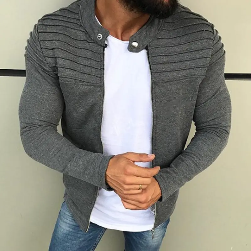 Factory wholesale custom 2019 plain stripe pleated patchwork cardigan zipper jacket