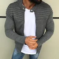 

Factory wholesale custom 2019 plain stripe pleated patchwork cardigan zipper jacket