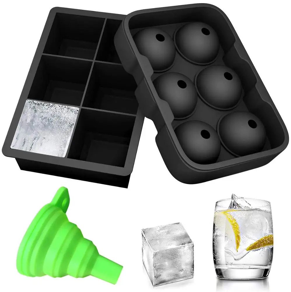 

2 Pack wholesale custom round ball Whiskey Beer 6 giant cubes large silicone ice cube tray mold for Kitchen Party Bar, Black / custom