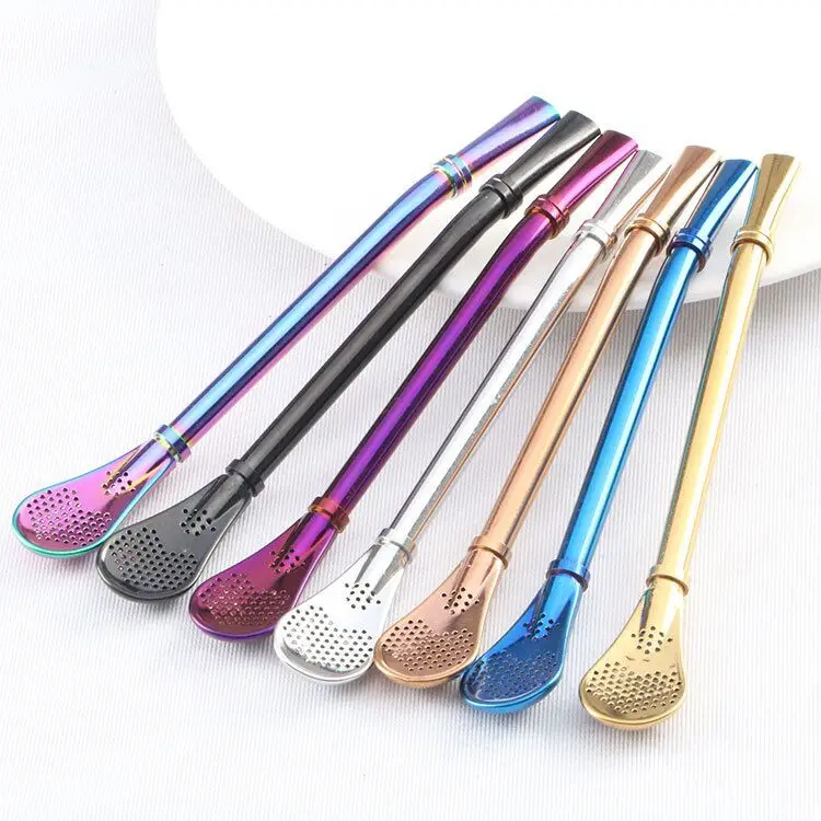 

304 stainless steel straw filter spoon for milk tea coffee