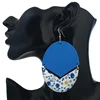 Flower Painted Oval Wooden Drop Earring Fashion Combination Statement Earrings