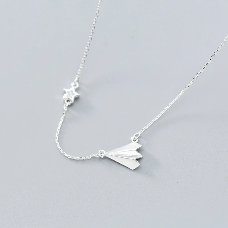 

Delicate 925 Sterling Silver Paper Plane Pendant Necklaces Chain Choker Necklace