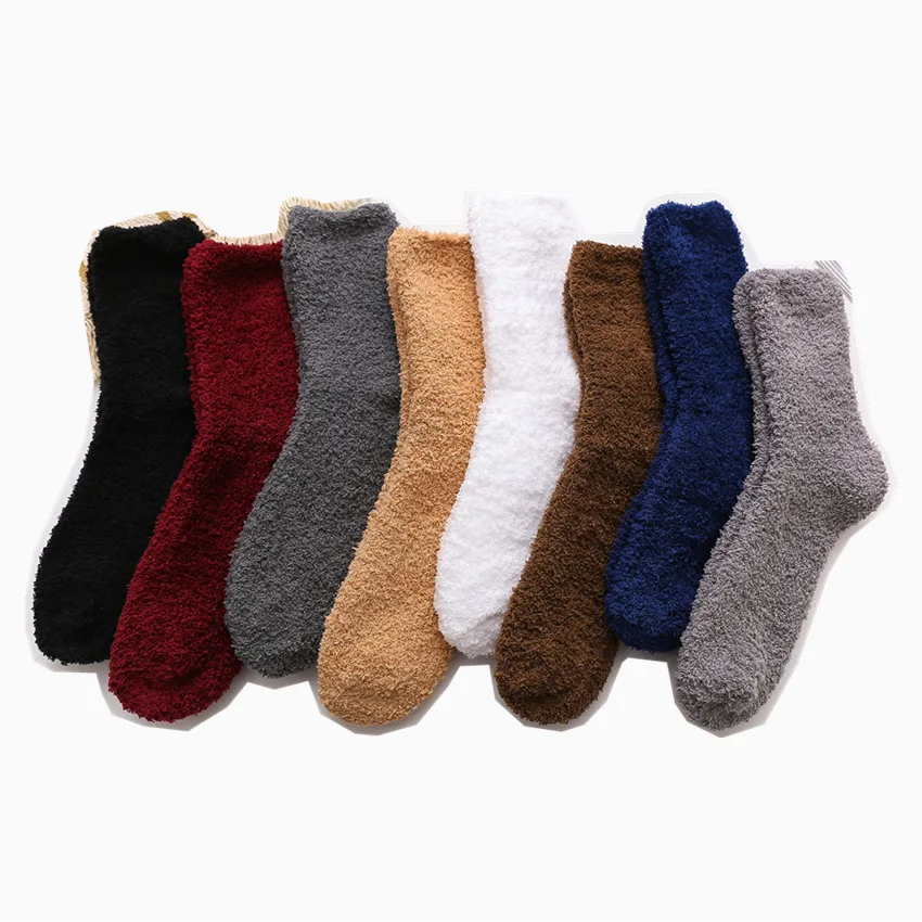 

Winter sleep bed crew terry floor socks fluffy solid color coral fleece socks for men