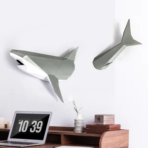 Image of 3D Shark Animal Home Decor Living Room Wall Art Decor DIY Paper Craft Model Party Gift