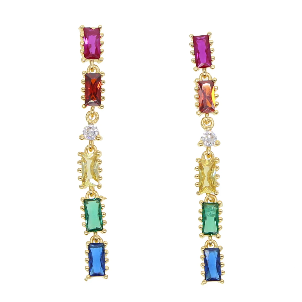 

fashion cute colorful bar dangle earrings for wedding earrings jewelry with gold plated rainbow cz paved