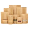 Kraft Bags With Window Stand Up Bag Ziplock Seal Paper bag Resealable Large Food Storage Pouch
