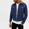 Wholesale fleece lined button placket detachable collar blue mens jean denim jacket