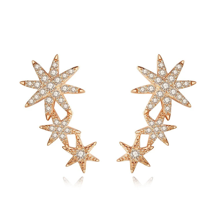 

Qings Star Earrings 925 Sterling Silver Rose Gold Starburst Crawler Stud Earrings