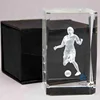world cup souvenir crystal cube 3D laser engraved football crafts glass ornaments home decoration accessories