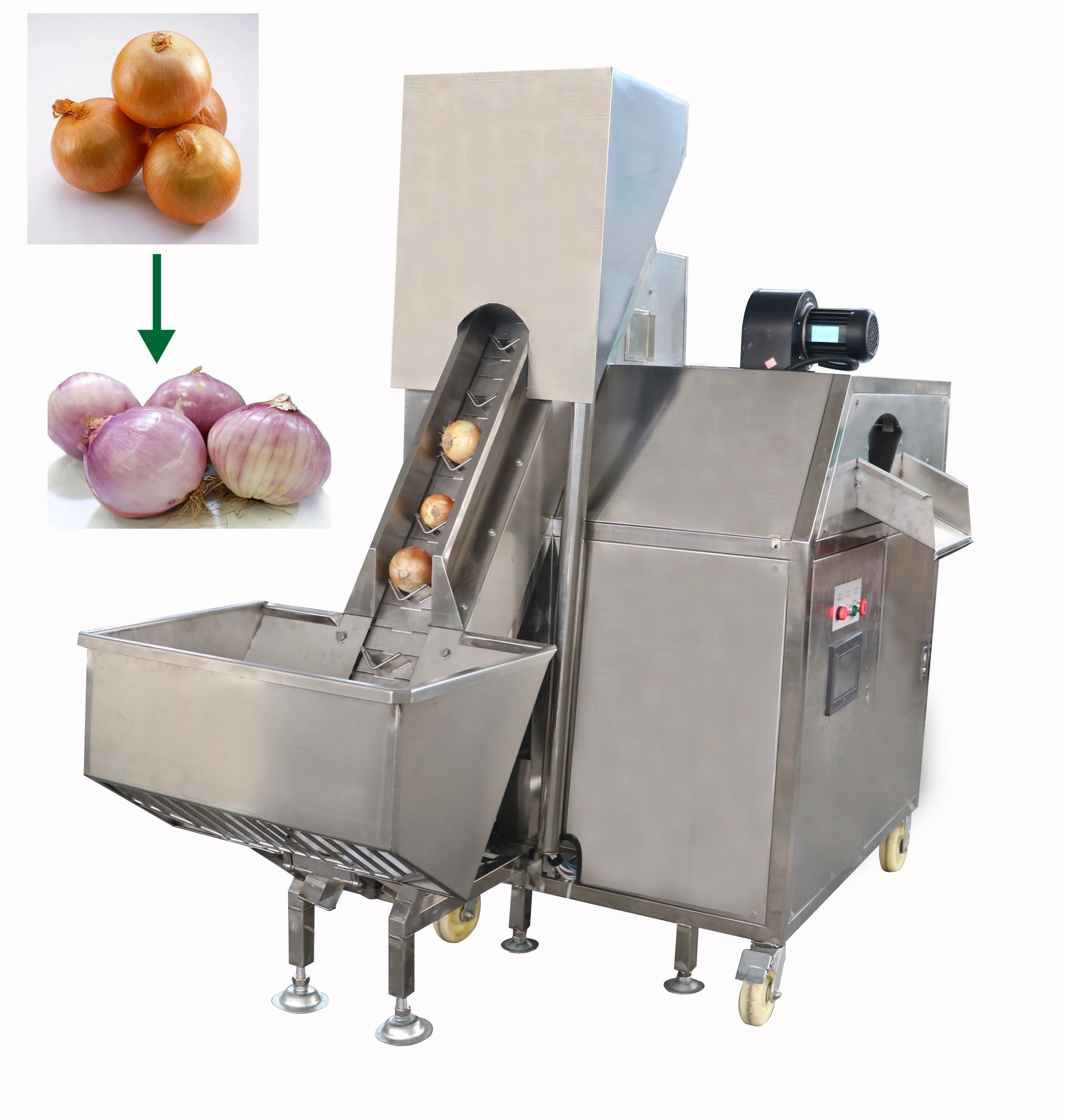 Onion peeling machine&onion root cutting machine&onion slicing machine line WT/8613824555378