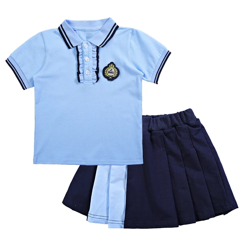 

Boutique preppy style children dresses kids boys and girls school uniform clothing set, Blue