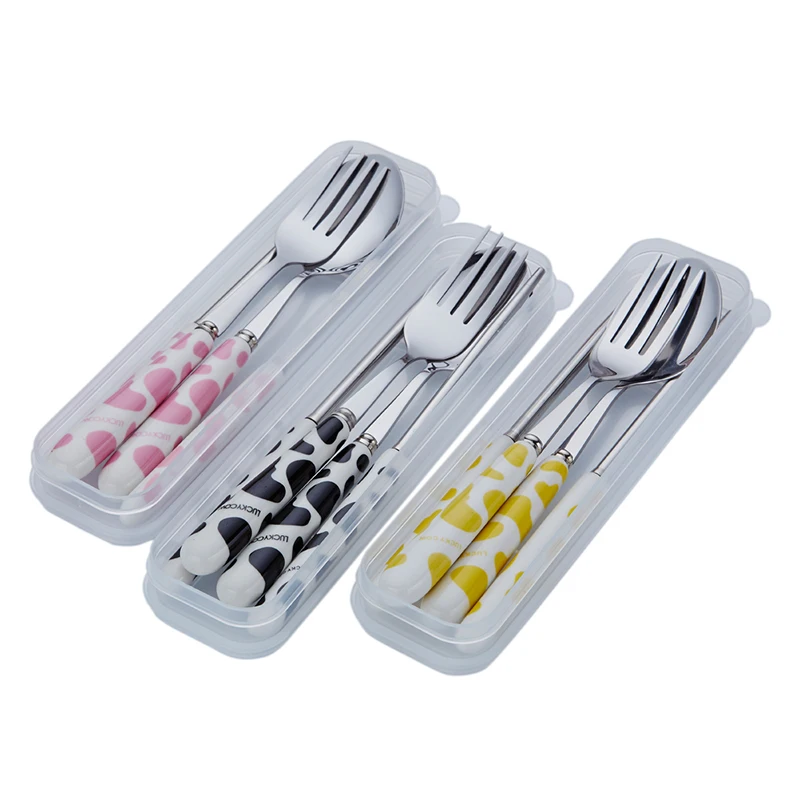 

Ceramic handle stainless steel chopsticks fork spoon set 3pcs travel portable cutlery set