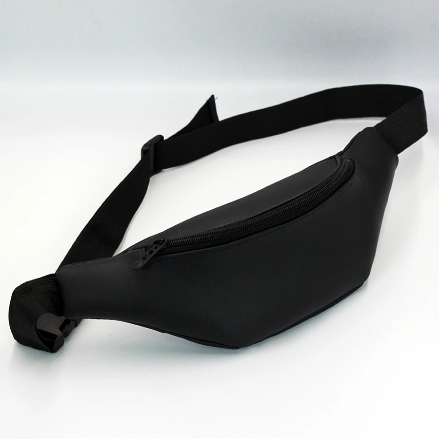 

Cheap PU Leather Waist Bag Fanny Pack Black Sport Waist Bag Custom Logo
