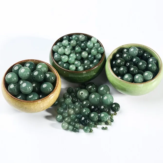 

Wholesale 8mm round A cargo gemstone accessories natural oil green emerald ice jade beads for DIY jewelry