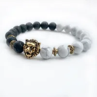 

Antique Gold Buddha Matte 8mm Volcano Lava Stone Lion Head Bracelet Jewelry