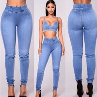 

2019 wholesale ladies Blue denim Sexy Skinny jeans High Waist Stretch pantalones jeans women