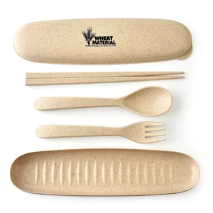 Image of Wholesale eco friendly travel wheat straw tableware set portable baby cutlery set