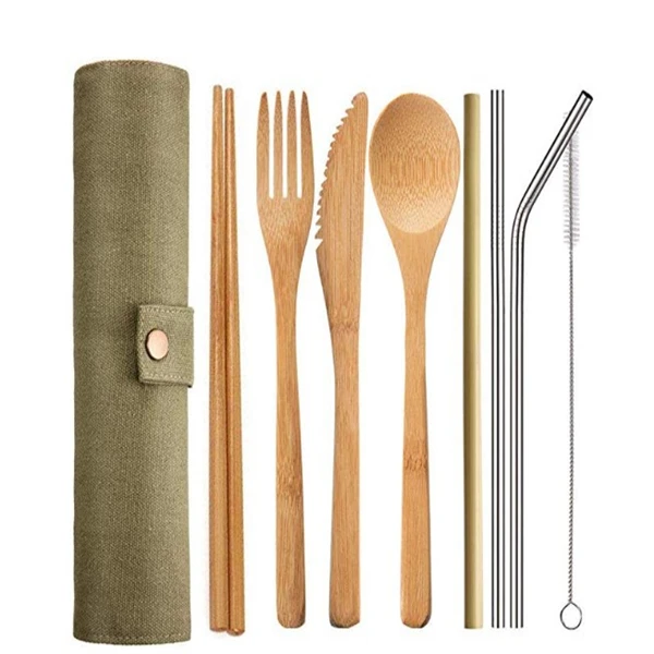 

2018 Hot Sell Travel Biodegradable Bamboo Flatware Set Bamboo Cutlery Set Reusable