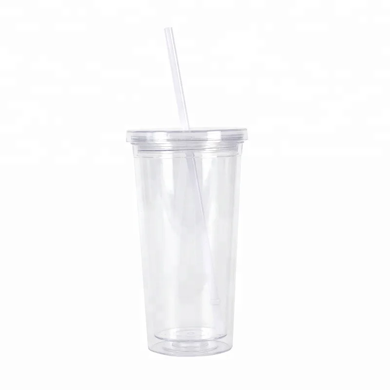 

20 oz double wall glitter clear acrylic tumbler with removable insert straw and lid