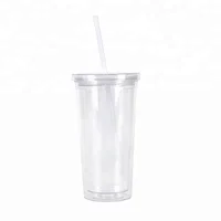

20 oz double wall glitter clear acrylic tumbler with removable insert straw and lid