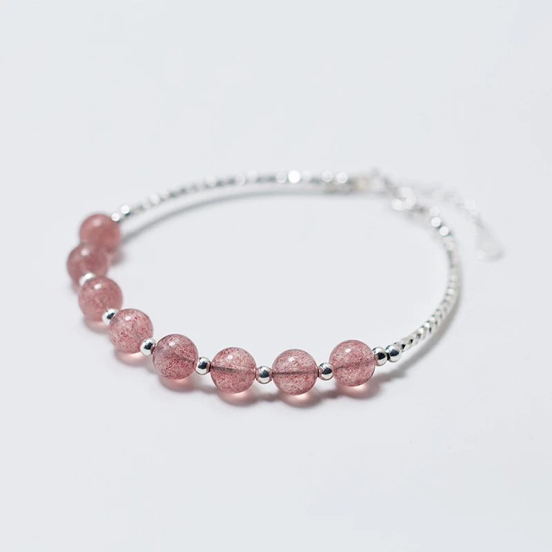 

Real 925 Sterling Silver Strawberry Crystal Beads Strand Bracelets for Women Authentic Silver Bracelets