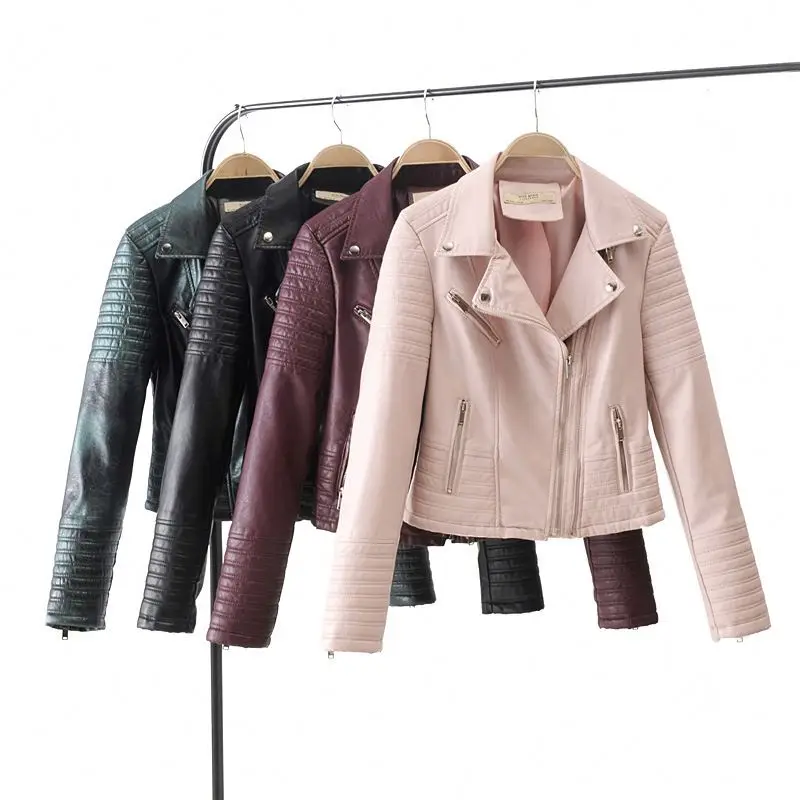 

2020 Latest design good quality European lady PU leather motorbike jacket