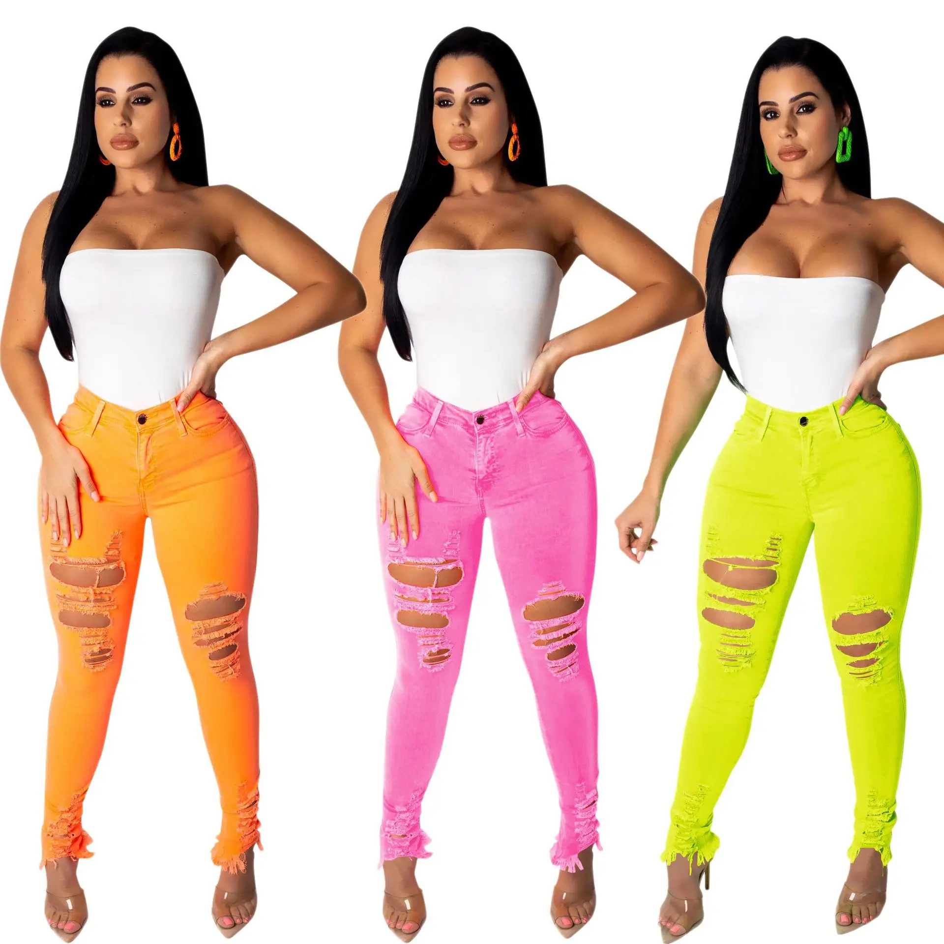 

Fashion solid colors hollow out slim for women long skinny jeans pants 552, N/a