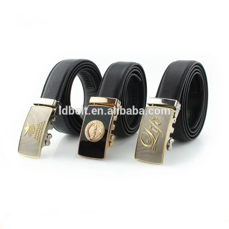 New Style Auto Lock Buckle Black Genuine Leather Belt For Men