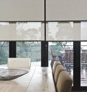 Image of 100% polyester combi 28mm blackout dual layer sided fabric chain oper day night fireproof waterproof shower double roller blinds