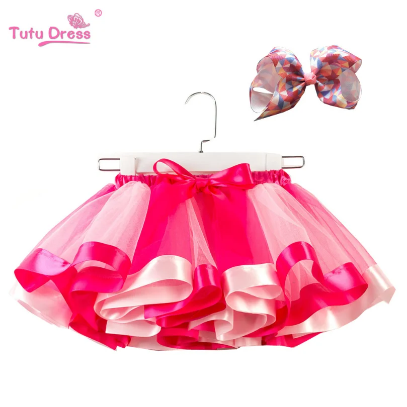 

QF1552 Girls' new Mesh rainbow tutu skirt with bow headdress