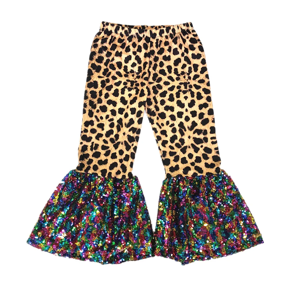 

Children Pant Kids Bell Bottom Pants Girl Leopard Sequin Flare Pants, Customized color