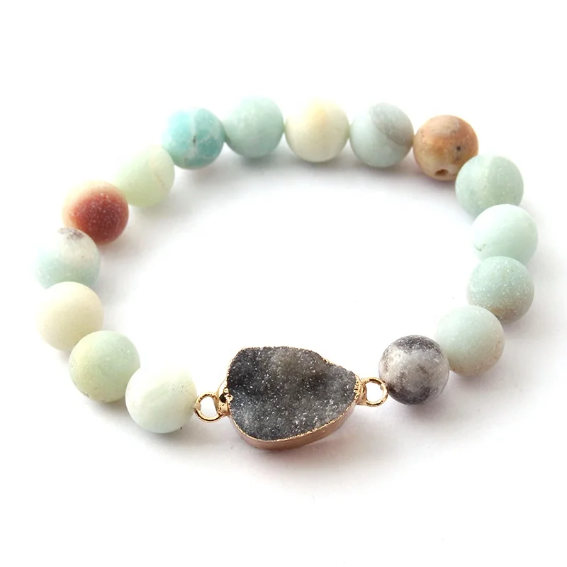 

10mm Amazonite Stone Bracelet Women Elastic Natural Gemstone Bracelet Armban Charm Natural Druzy Bracelet, Different