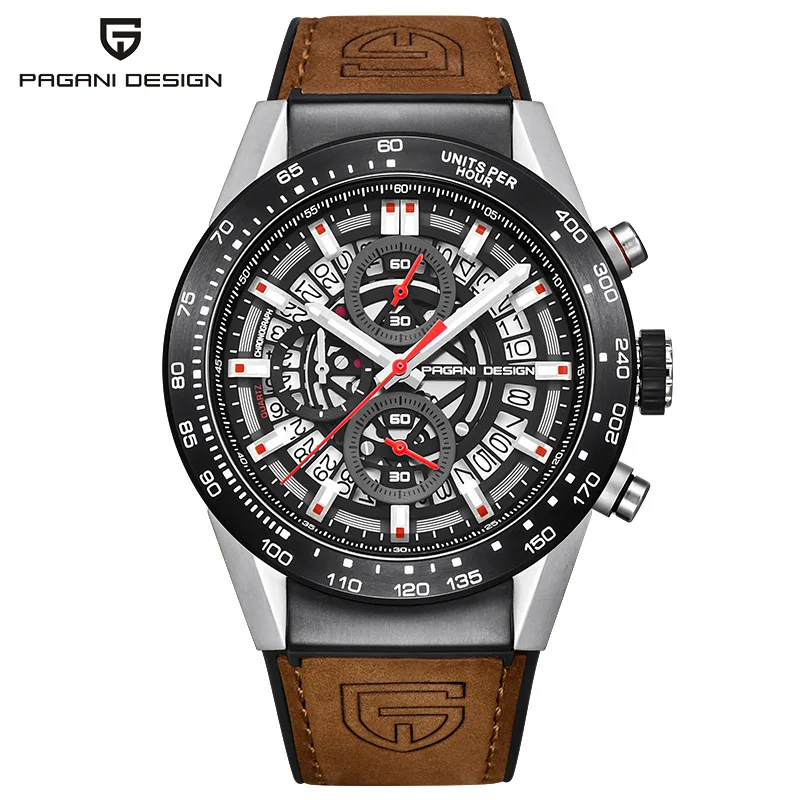 

Pagani Design 2768 Top Luxury Brand Hollow Sports Date Chronograph Men Leather Watches Fashion Waterproof Quartz Watch Clock, 2 colors