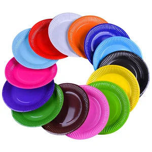 Wholesale Stock Colorful Cheapest Soild Plain Color Printed Disposable Paper Plate