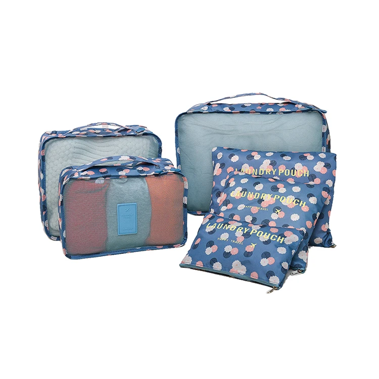 

Hot Sell Organizer bag 6 pieces luggage packing cubes Polyester travel storage bag